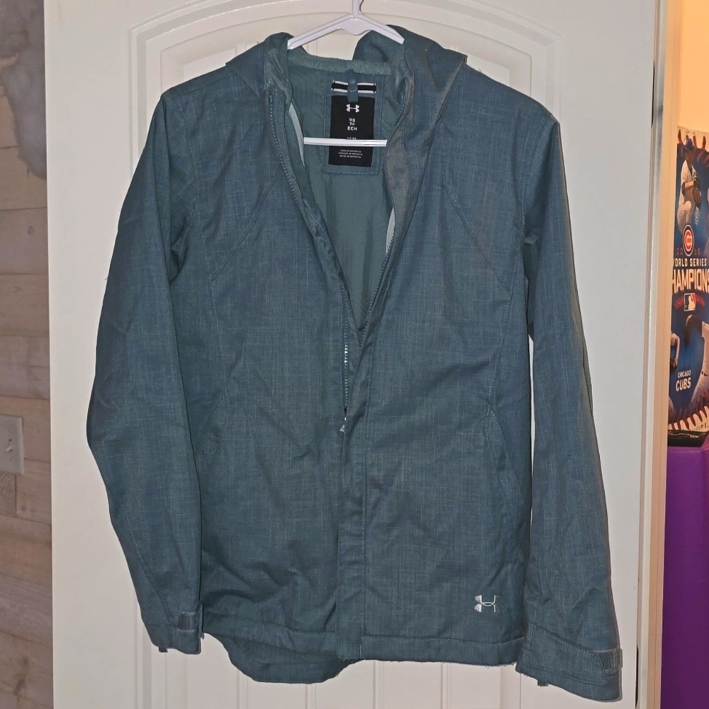 🌤 Under Armour Jacket Womens Small Windbreaker Full Zip Up Hoodie Coldgear